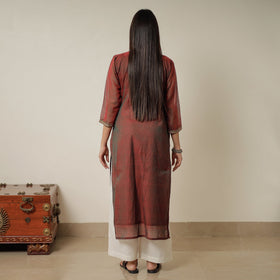 Maroon - Dharwad Mercerised Cotton Straight Kurta with Patchwork 12