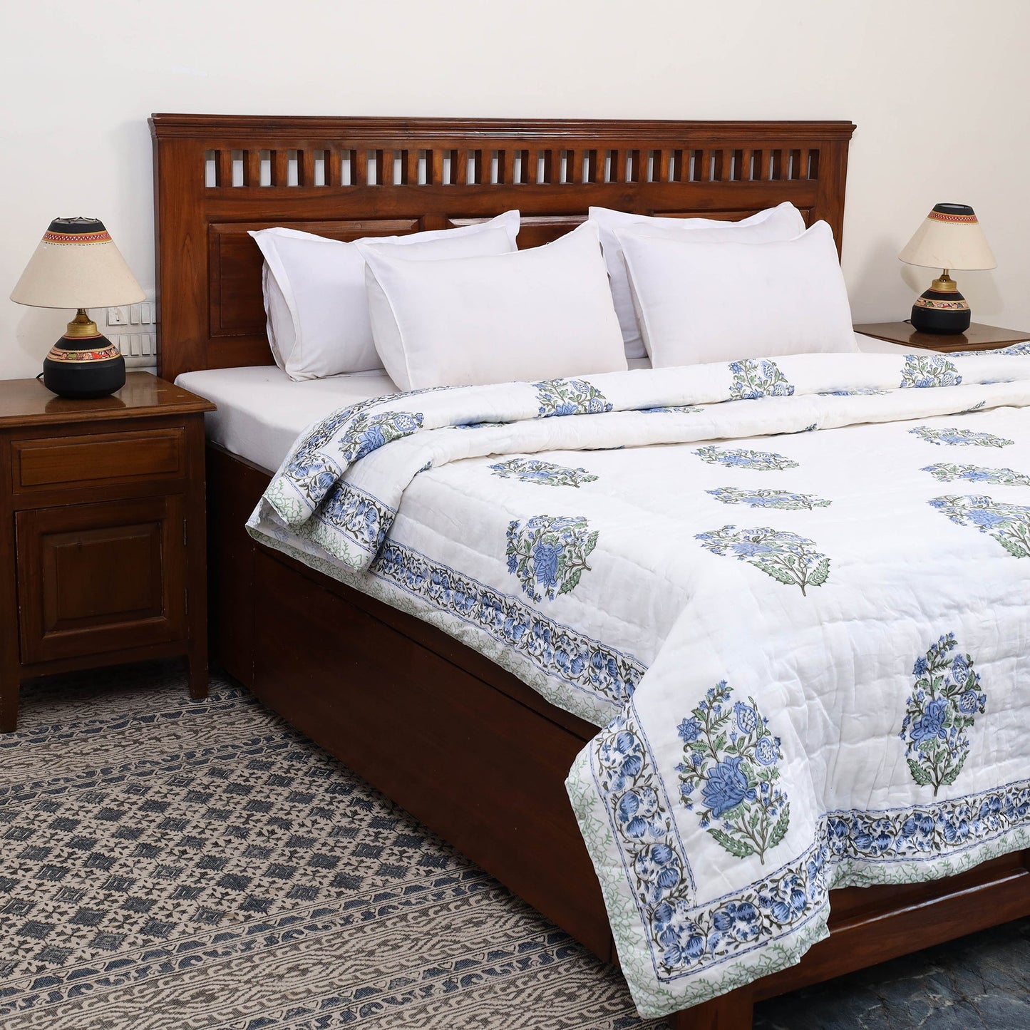  Double - Reversible Sanganeri Block Print Cotton Quilt