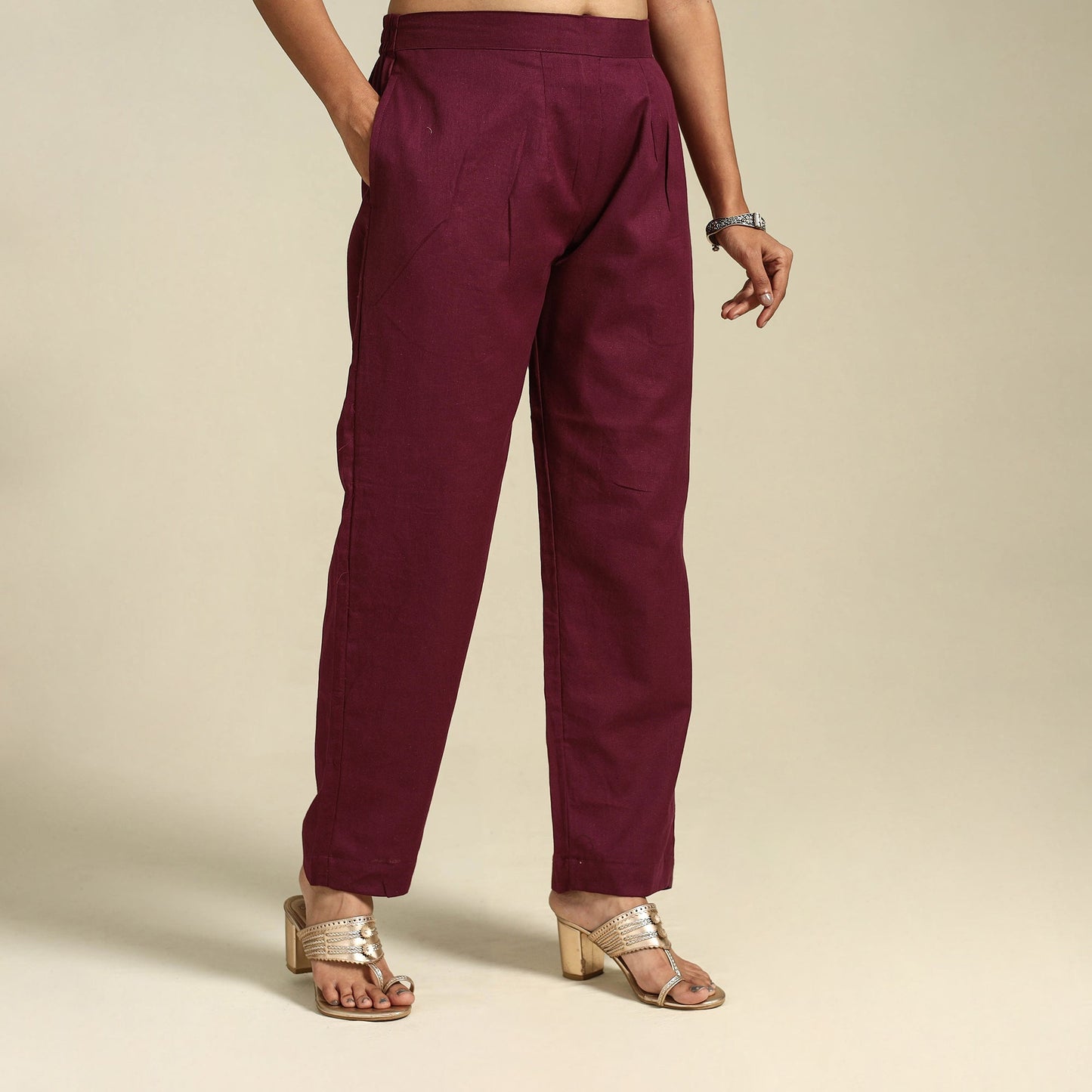 Maroon Flex Cotton Elasticated Plain Pant