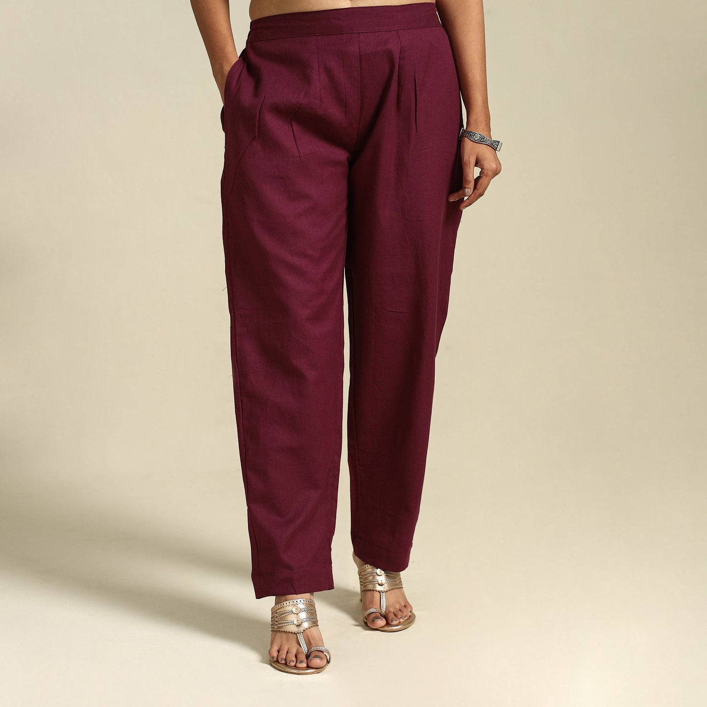 Maroon Flex Cotton Elasticated Plain Pant