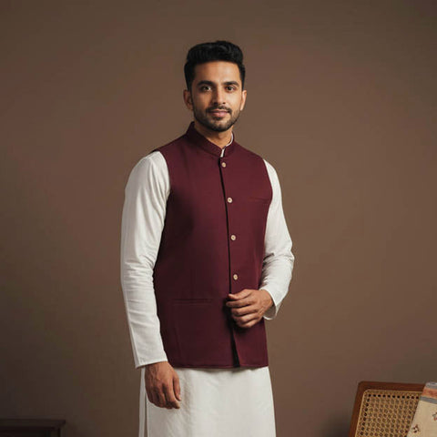 Flex cotton men plain nehru jacket 04 - handcrafted