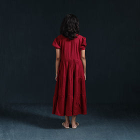 Maroon - flex cotton tiered plain dress 12 - handcrafted