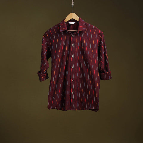 Maroon - full sleeve cotton men pochampally ikat shirt 03