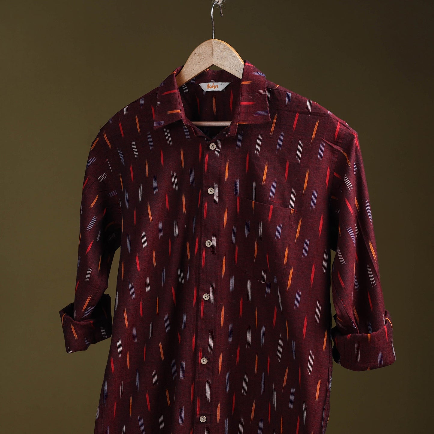 Maroon - full sleeve cotton men pochampally ikat shirt 03
