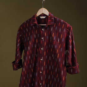 Maroon - full sleeve cotton men pochampally ikat shirt 03