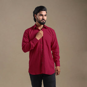 Maroon Full Sleeve Slub Cotton Men Plain Shirt