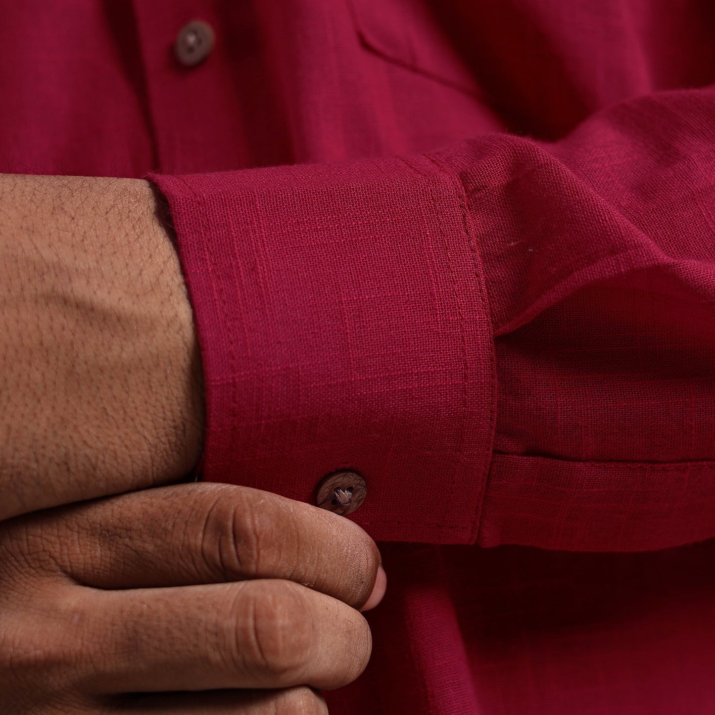 Maroon Full Sleeve Slub Cotton Men Plain Shirt