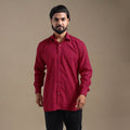 Maroon Full Sleeve Slub Cotton Men Plain Shirt