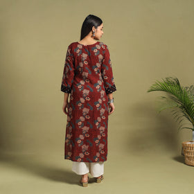 Fusion Mul Cotton Straight Maroon Ajrakh Kurta for Women