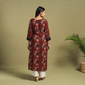 Fusion Mul Cotton Straight Maroon Ajrakh Kurta for Women