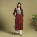 Fusion Mul Cotton Straight Maroon Ajrakh Kurta for Women