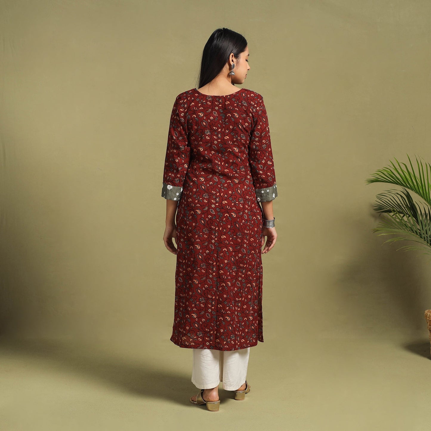 Fusion Mul Cotton Straight Maroon Ajrakh Kurta for Women