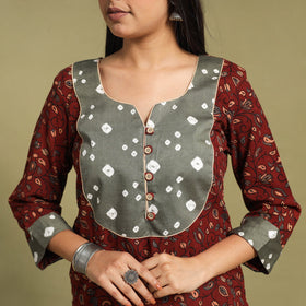 Fusion Mul Cotton Straight Maroon Ajrakh Kurta for Women