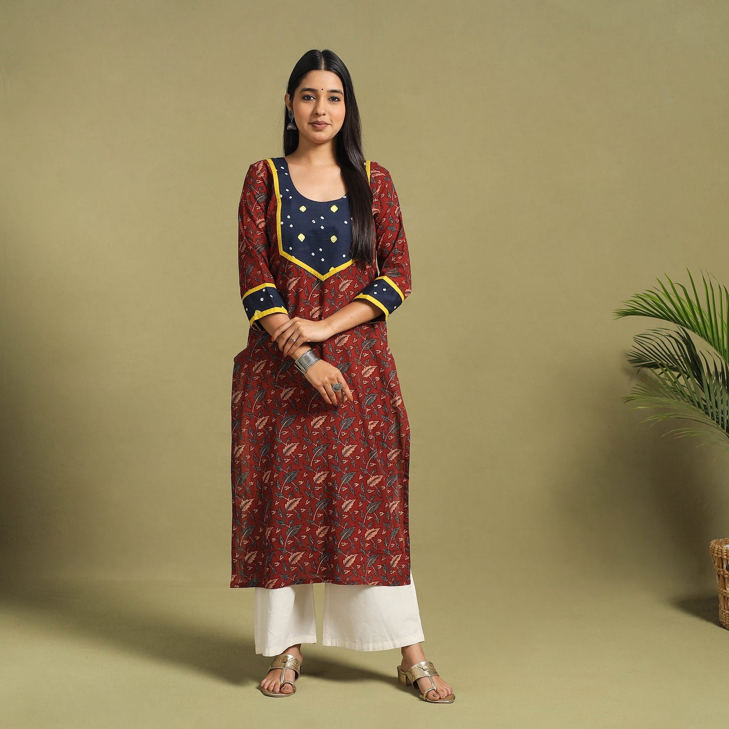 Fusion Mul Cotton Straight Maroon Ajrakh Kurta for Women