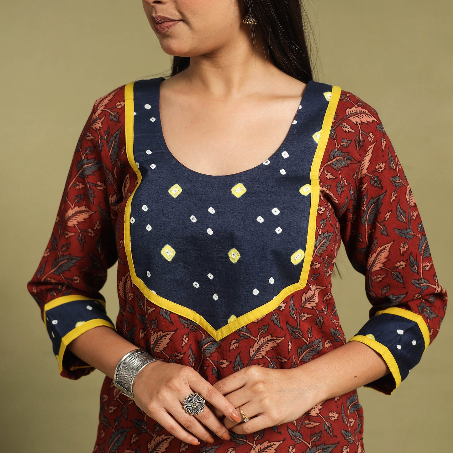 Fusion Mul Cotton Straight Maroon Ajrakh Kurta for Women