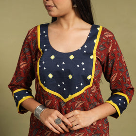 Fusion Mul Cotton Straight Maroon Ajrakh Kurta for Women