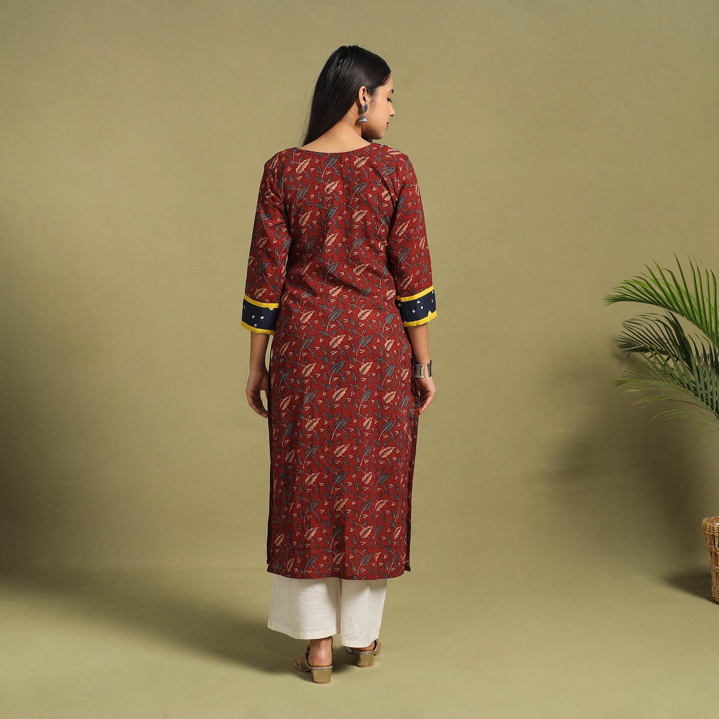 Fusion Mul Cotton Straight Maroon Ajrakh Kurta for Women