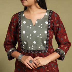 Fusion Mul Cotton Straight Maroon Ajrakh Kurta for Women