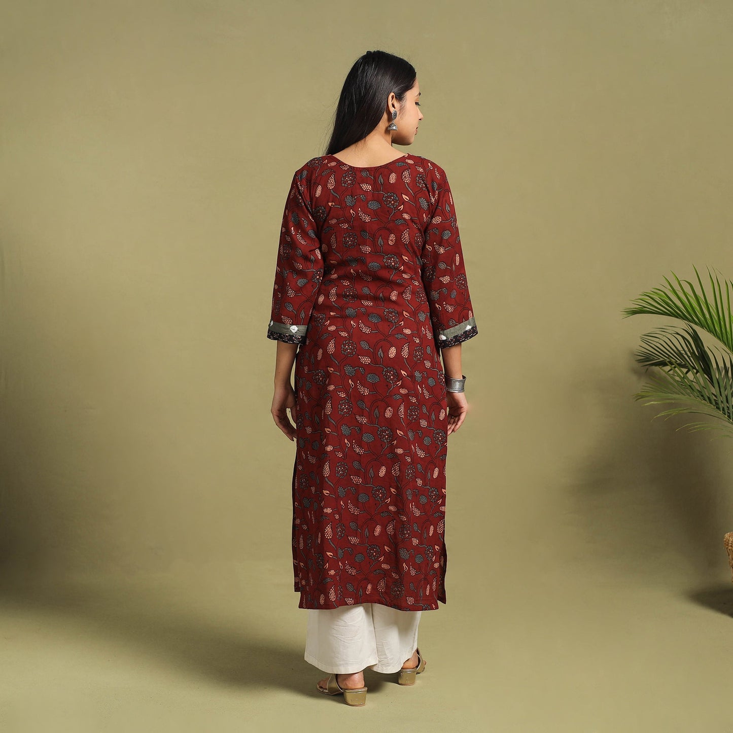 Fusion Mul Cotton Straight Maroon Ajrakh Kurta for Women