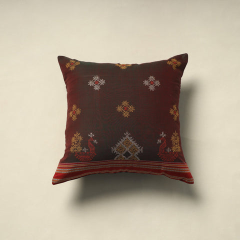 Maroon Gavanti Kasuti Hand Embroidery Cushion Cover