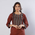 Buy Maroon Indigo Geometric Flowers Ajrakh Block Printed Cotton Long Kurta Online l iTokri.com