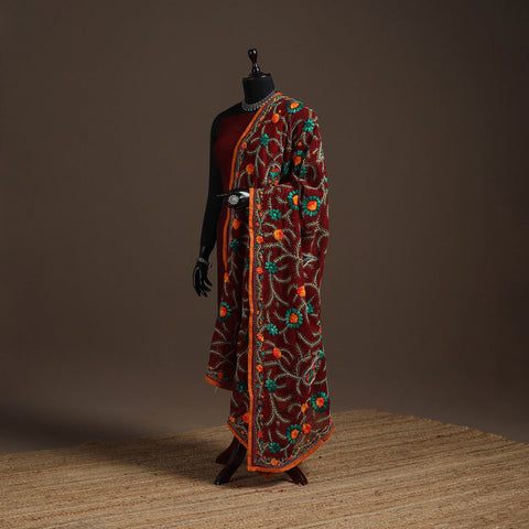 Georgette hand embroidered phulkari dupatta 18 - handcrafted