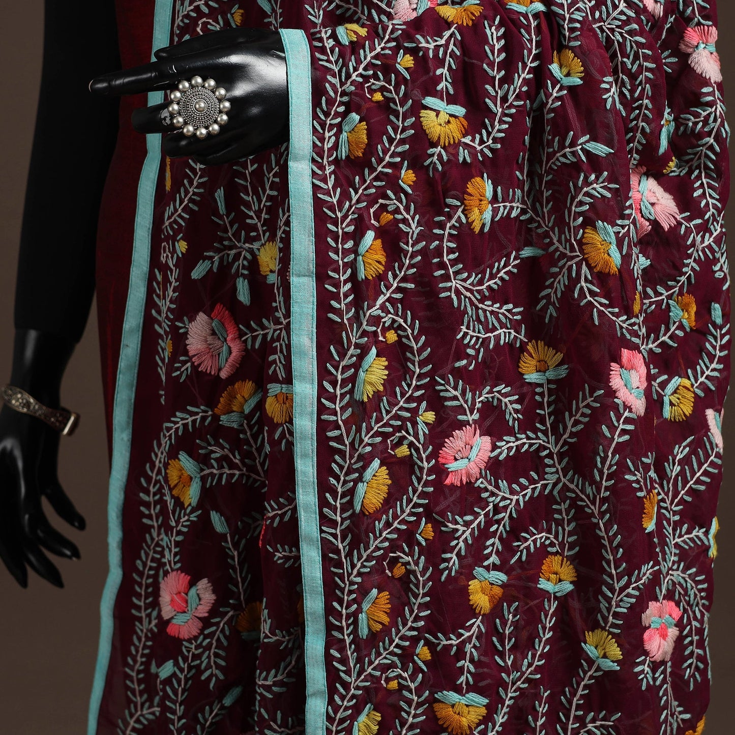 Georgette hand embroidered phulkari dupatta 23 - handcrafted