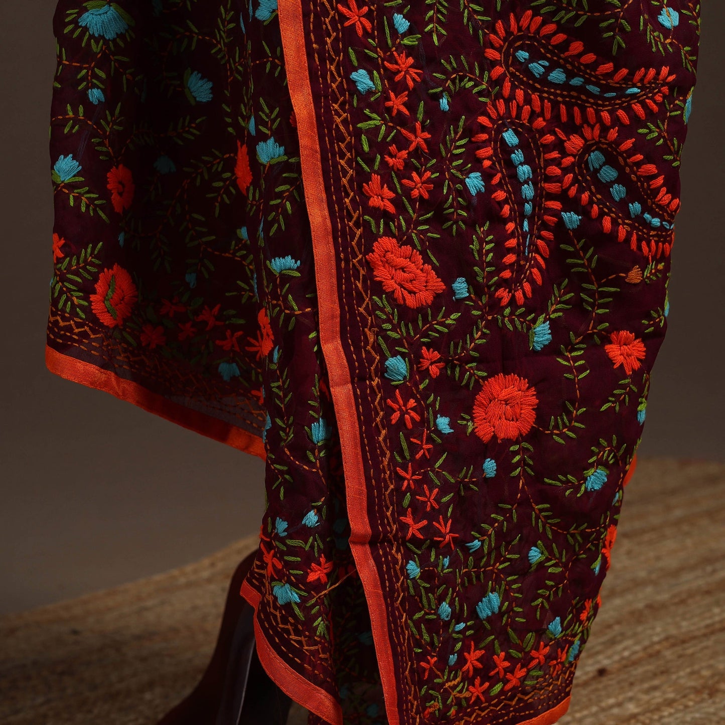 Georgette hand embroidered phulkari dupatta 24 - handcrafted