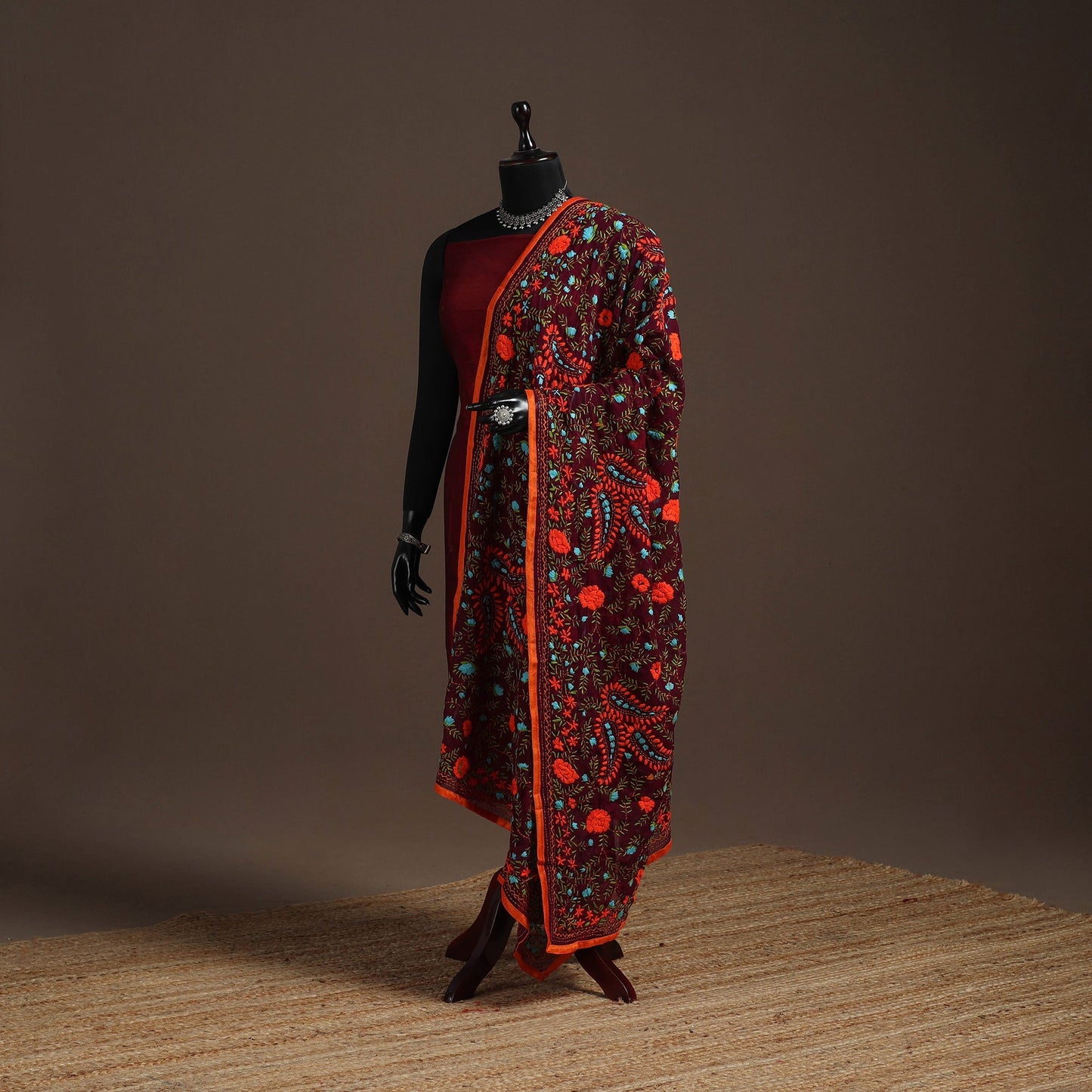 Georgette hand embroidered phulkari dupatta 24 - handcrafted