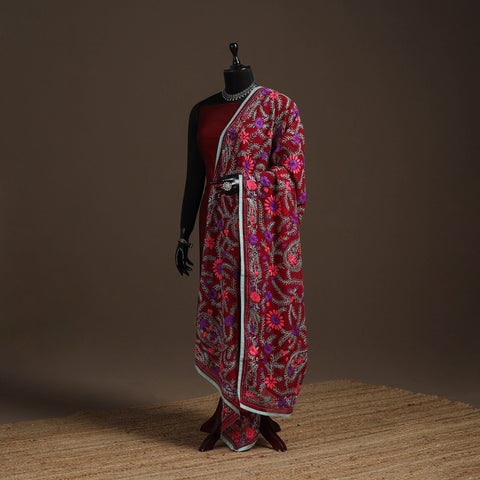 Georgette hand embroidered phulkari dupatta 30 - handcrafted