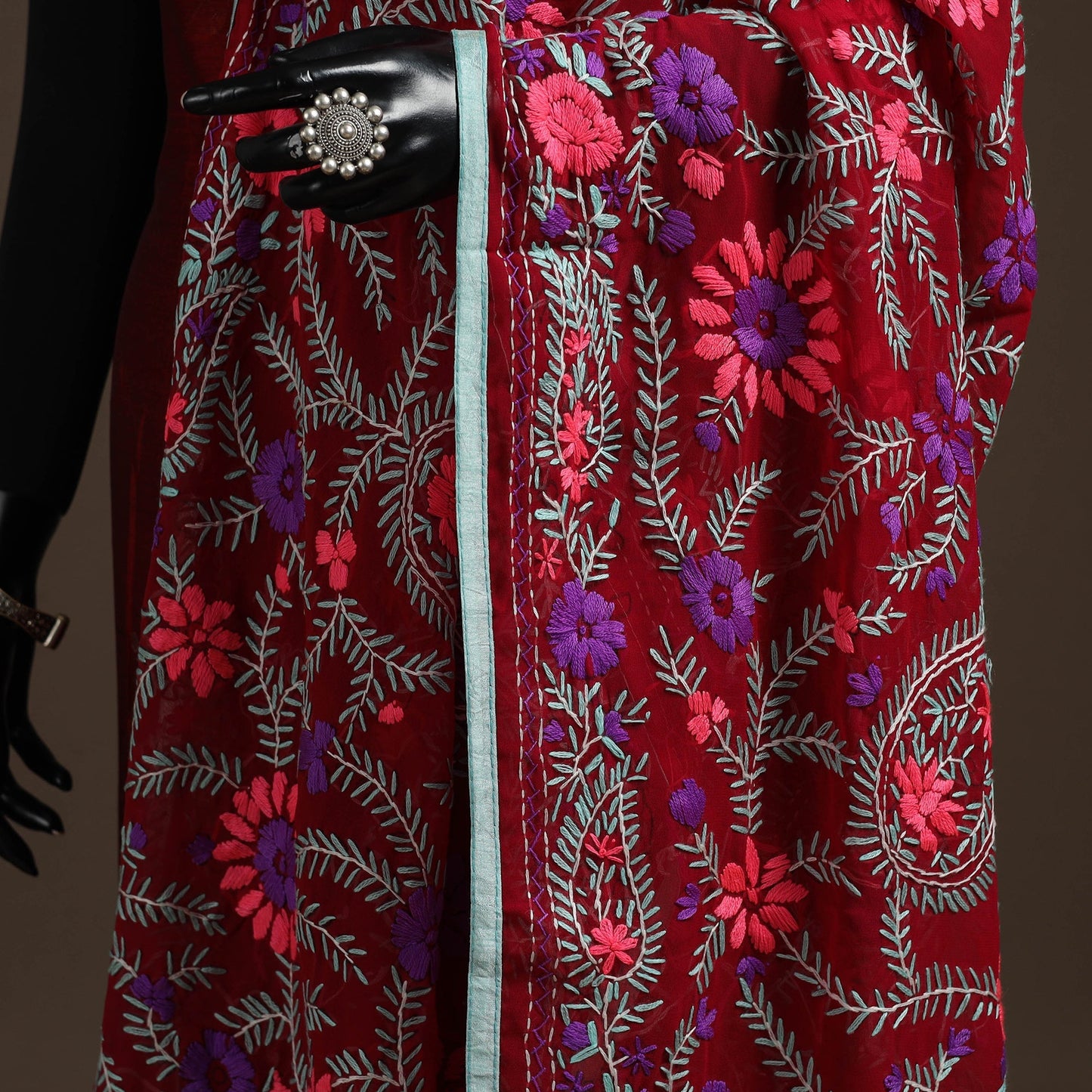 Georgette hand embroidered phulkari dupatta 30 - handcrafted