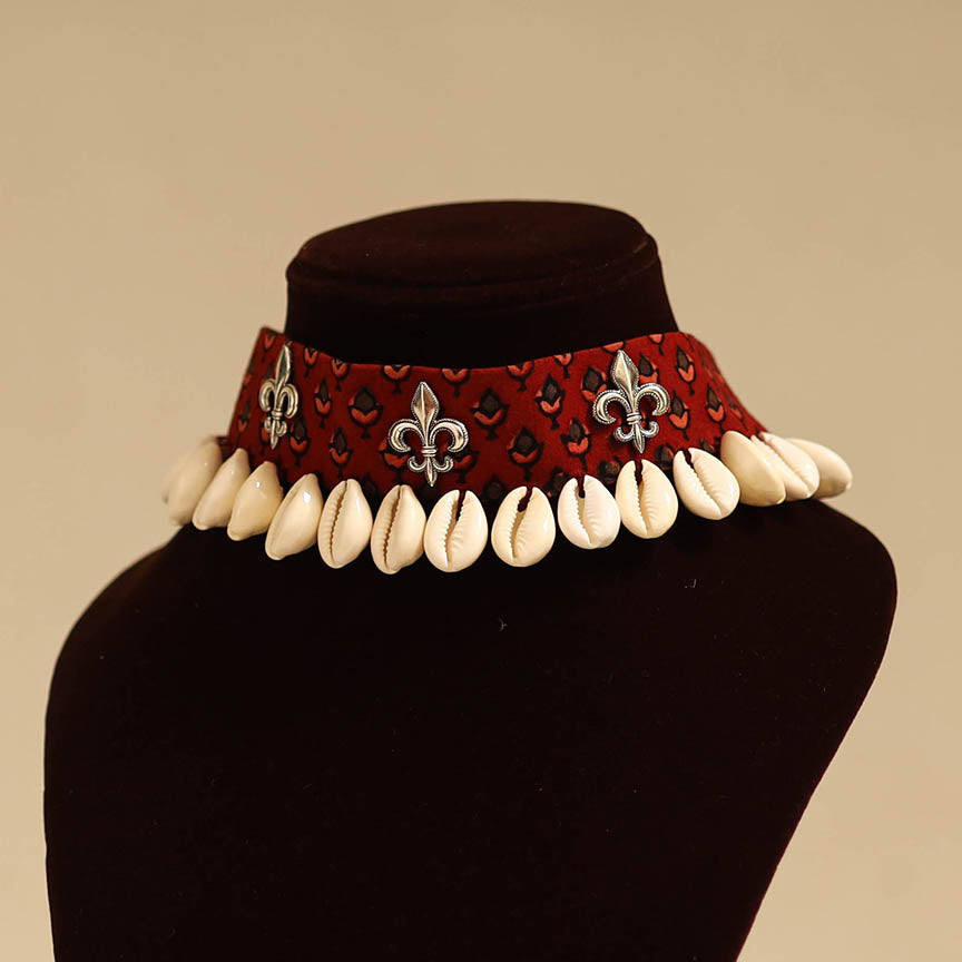 Maroon - german silver fabart choker necklace set
