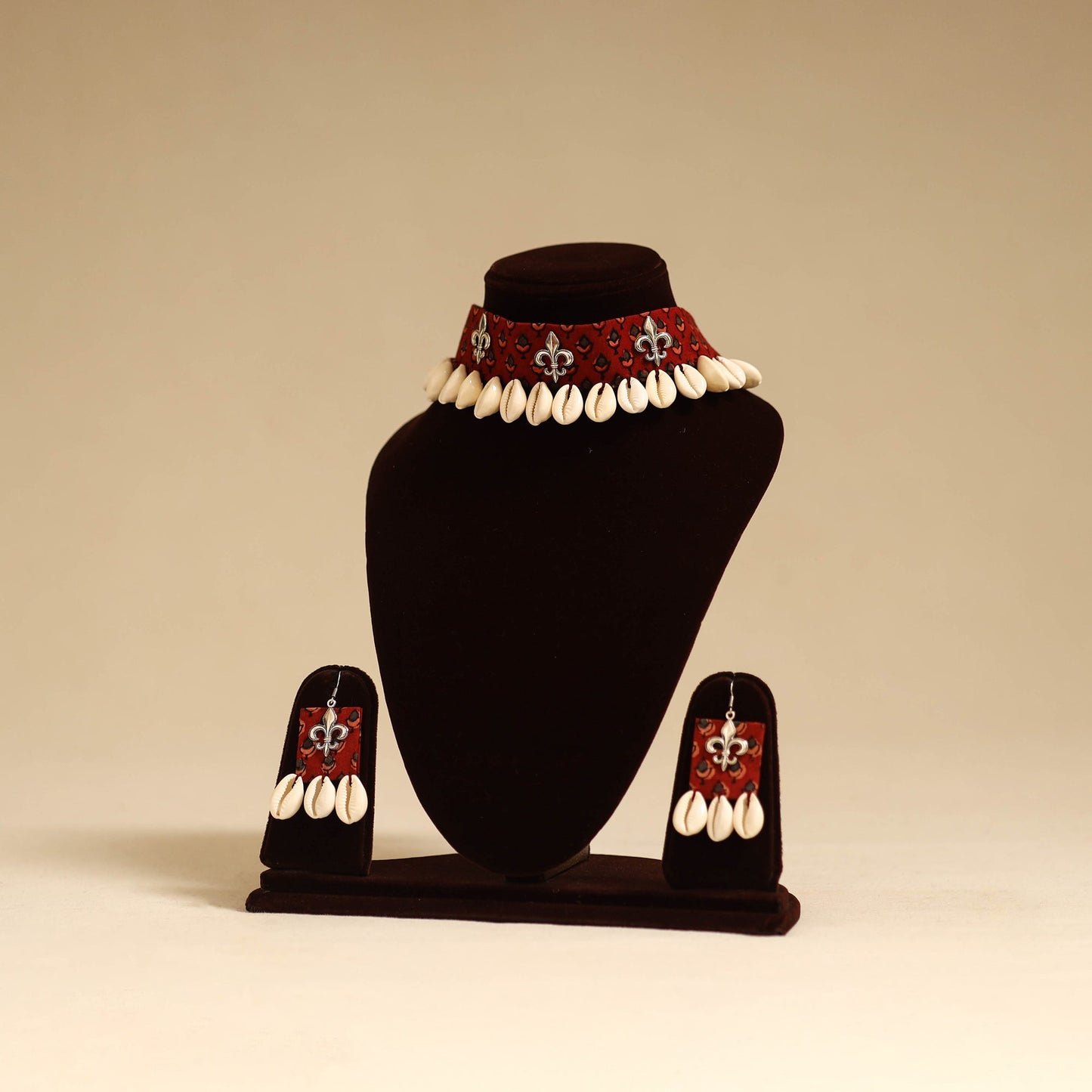 Maroon - german silver fabart choker necklace set