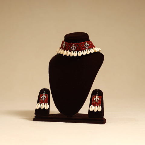 Maroon - german silver fabart choker necklace set