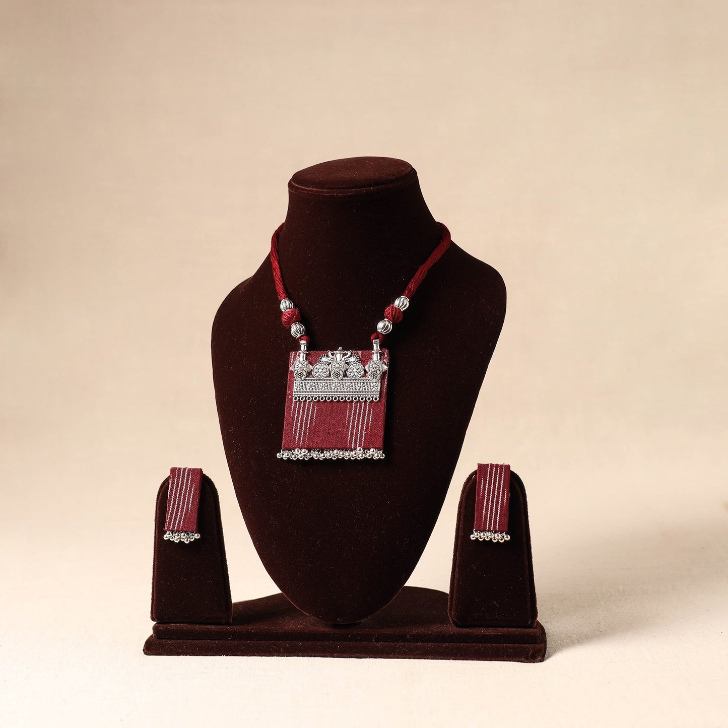 Maroon German Silver Fabart Necklace Set