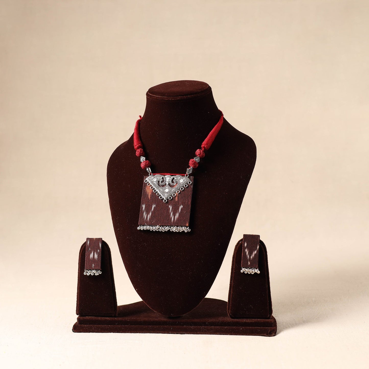 Maroon - german silver fabart necklace set 26 - handcrafted