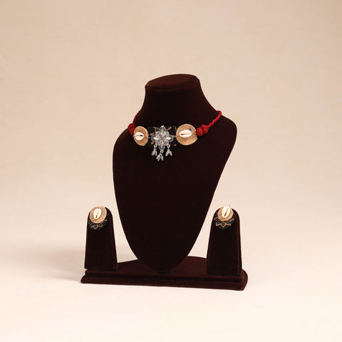 Maroon - german silver jute & fabart necklace set 70