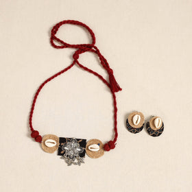 Maroon - german silver jute & fabart necklace set 70