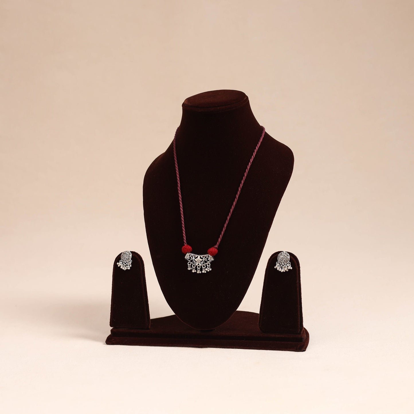 Maroon - german silver necklace set 05 - handcrafted