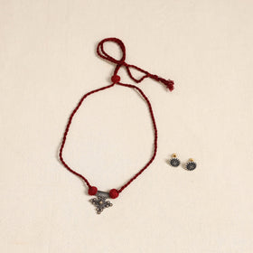 Maroon - german silver necklace set 13 - handcrafted