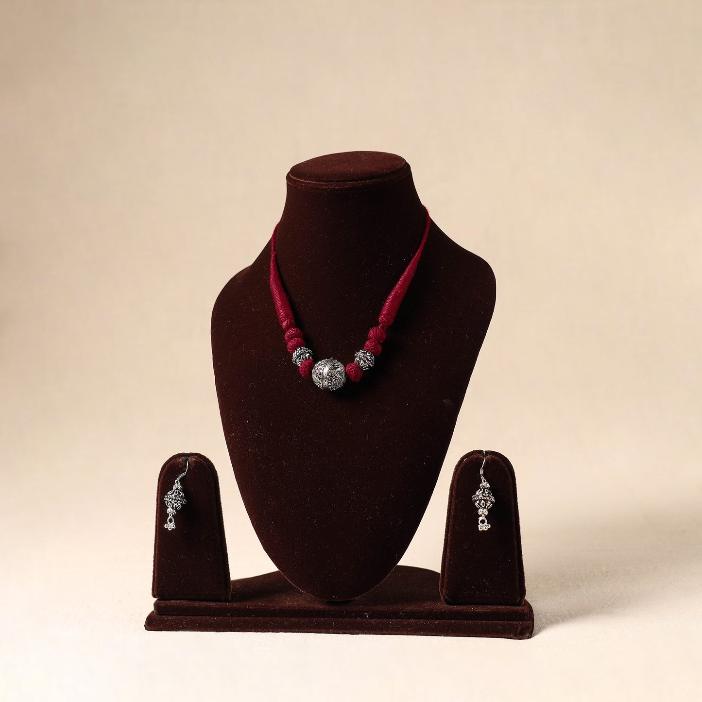 Maroon - german silver necklace set 32 - handcrafted