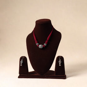 Maroon - german silver necklace set 32 - handcrafted