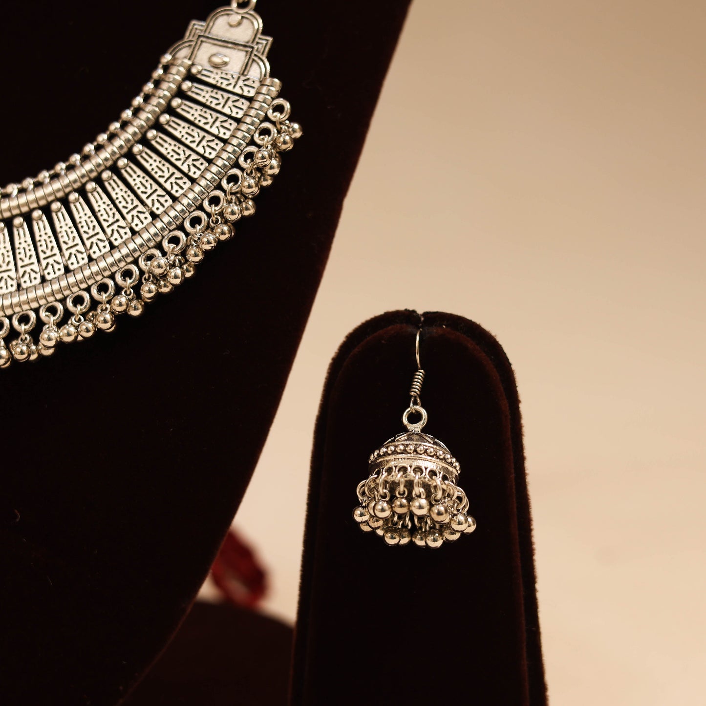 Maroon - german silver thread braided necklace set 01