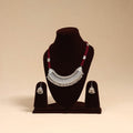 Maroon - german silver thread braided necklace set 01