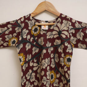 Maroon - girls kalamkari pure cotton kurta set (2-6 years)