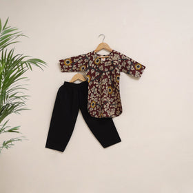 Maroon - girls kalamkari pure cotton kurta set (2-6 years)