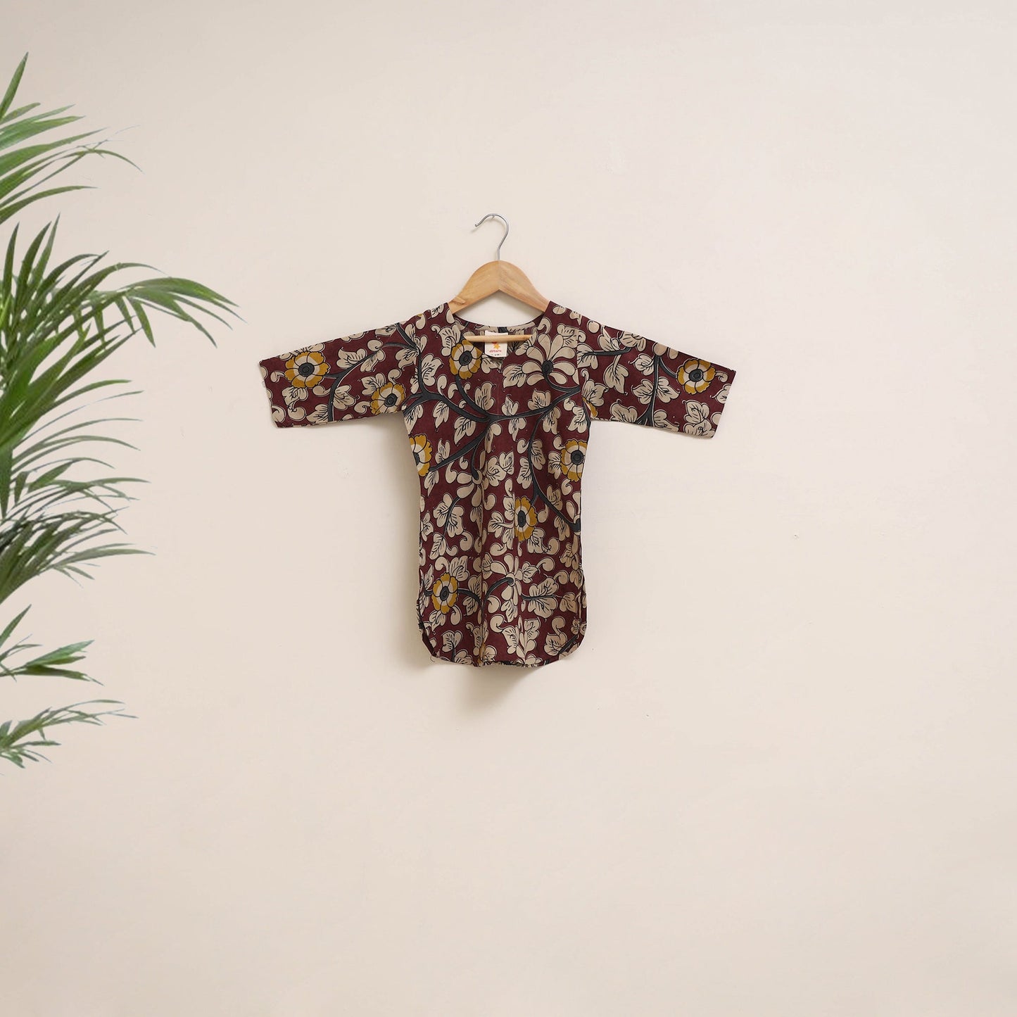 Maroon - girls kalamkari pure cotton kurta set (2-6 years)
