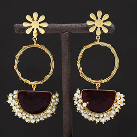 Maroon - golden plated seep pearl & onyx natural stone
