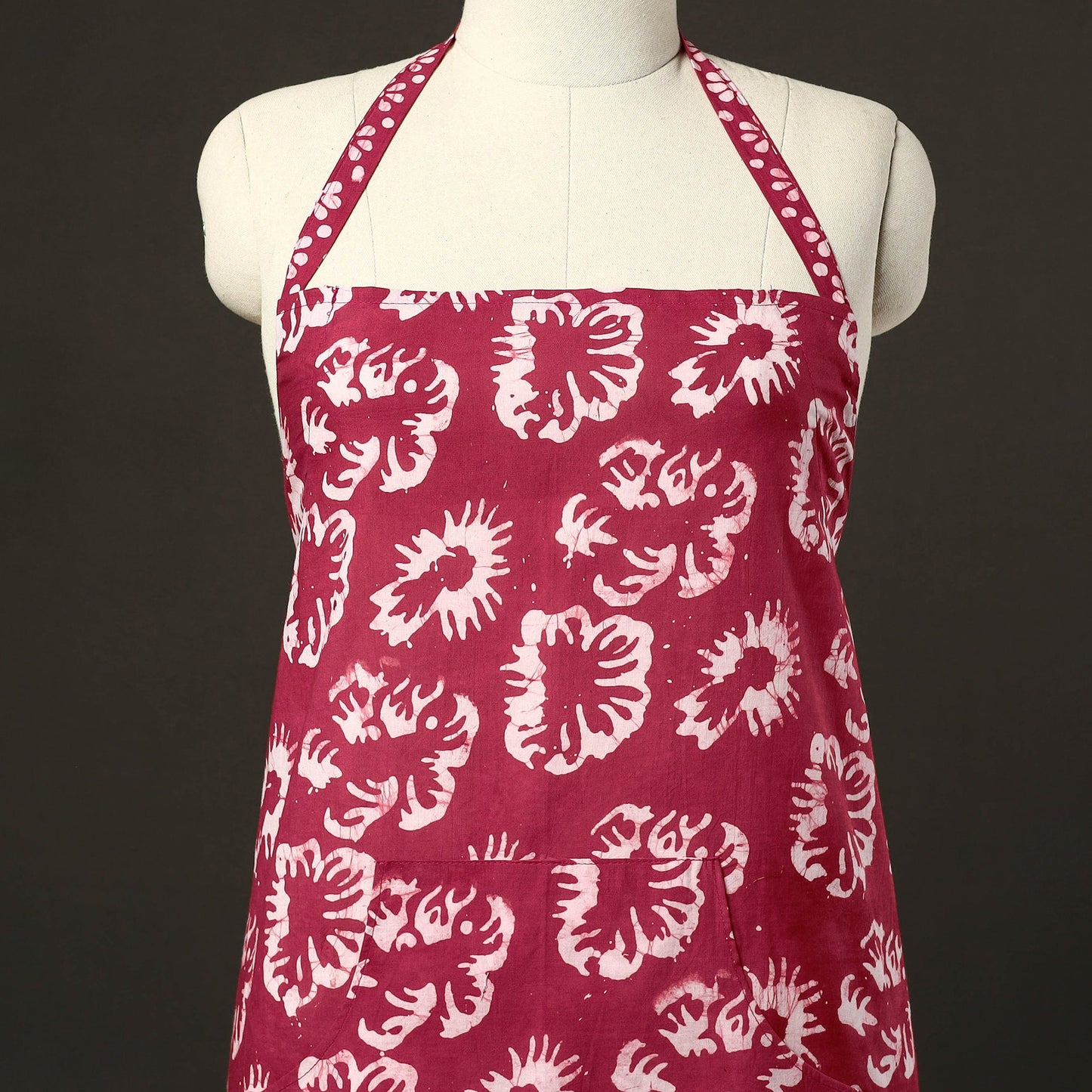 Maroon - hand batik cotton apron with pocket 12