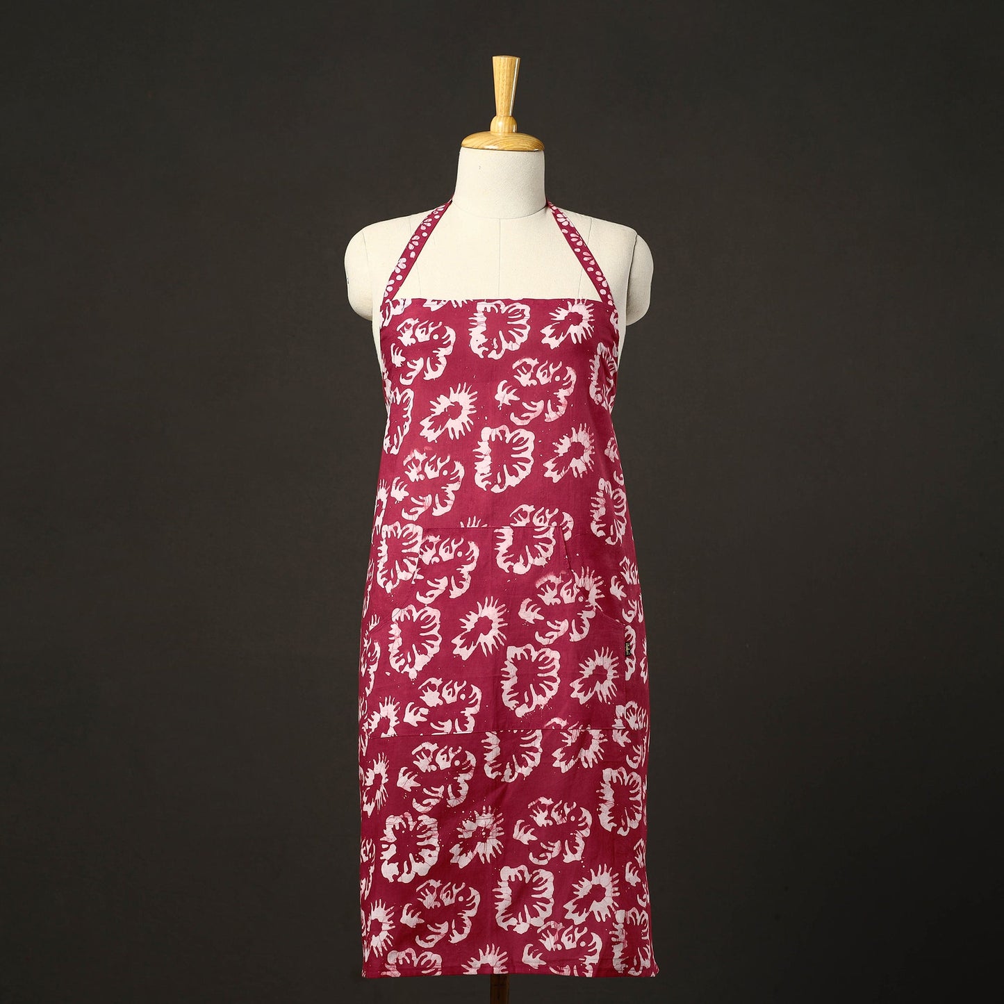 Maroon - hand batik cotton apron with pocket 12